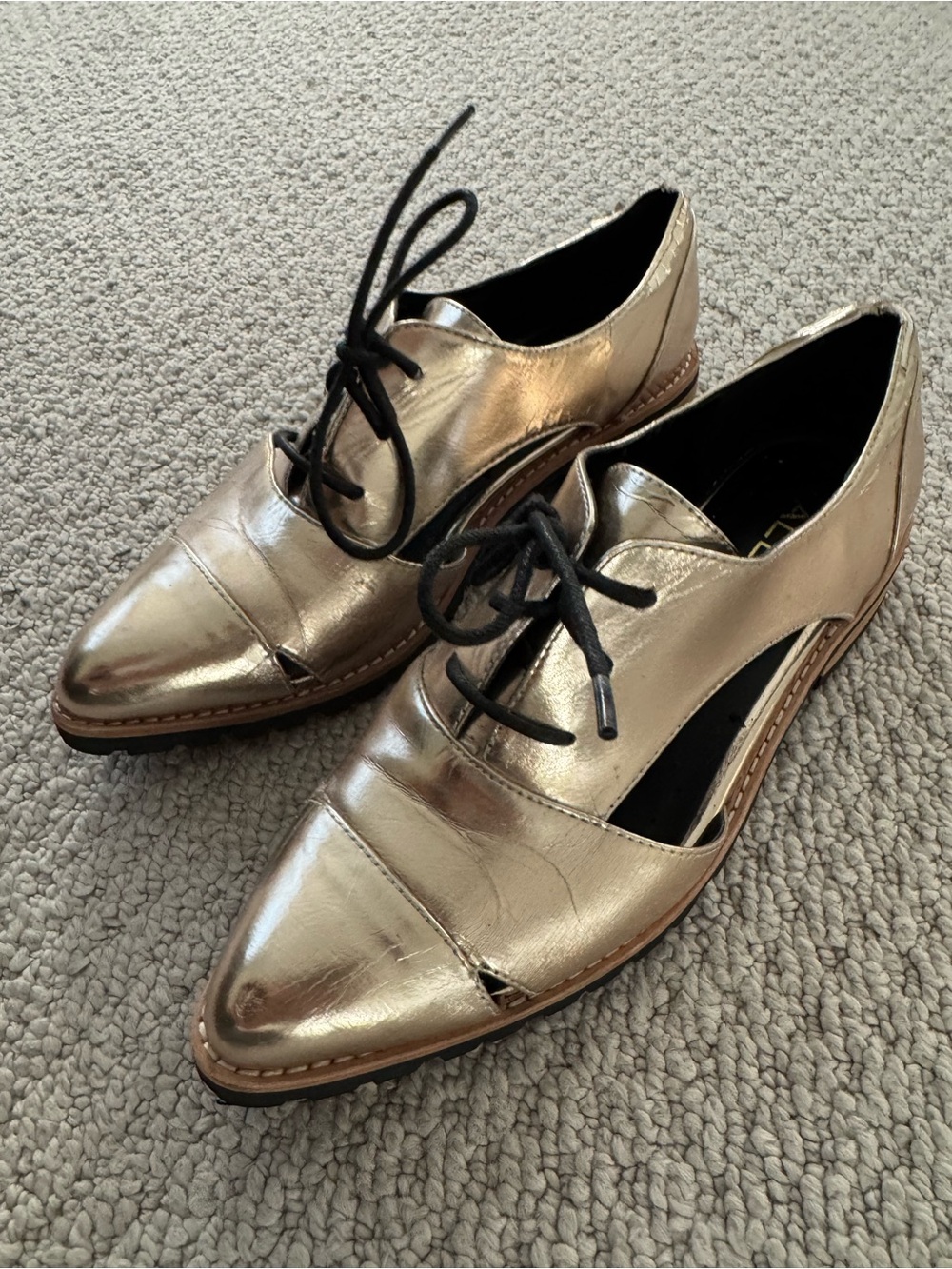 Aldo Metallic Gold Lace-Up Cutout Oxfords